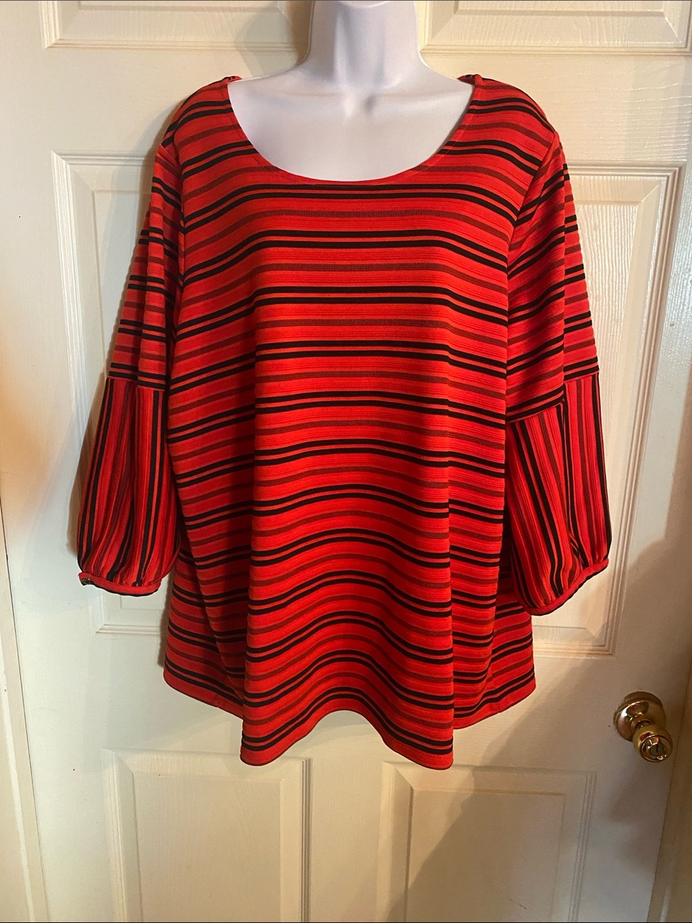 Calvin Klein Red and Black Striped Scoop Neck Tunic